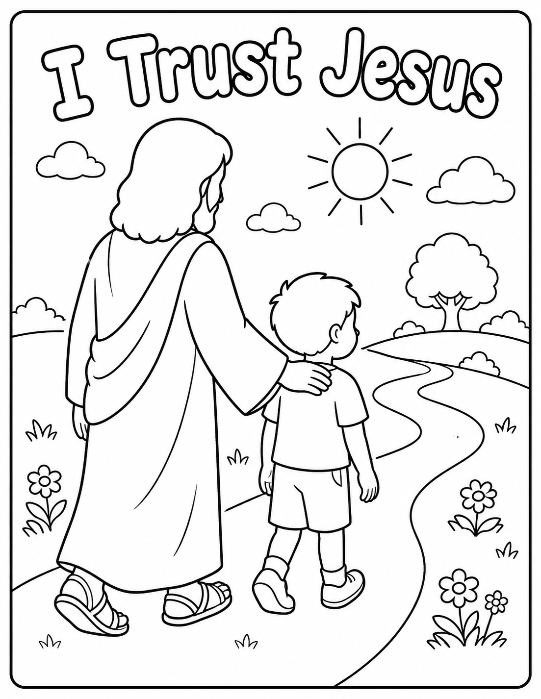 I Trust Jesus colouring page preview