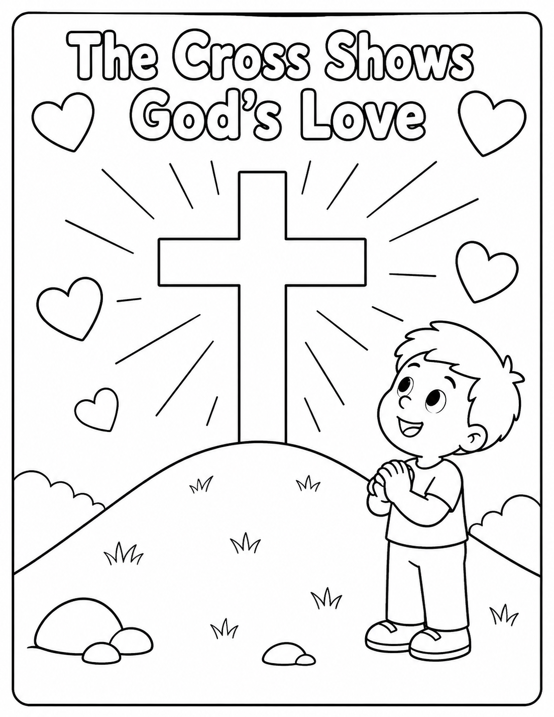 The Cross Shows God's Love colouring page preview
