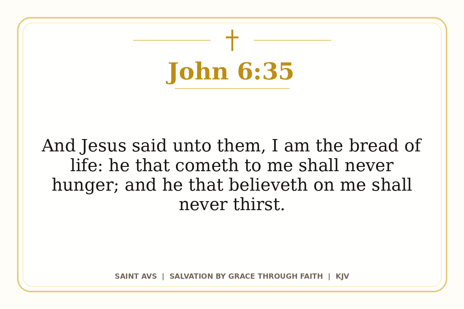Salvation by Grace Through Faith flashcard for 06 john 6 35