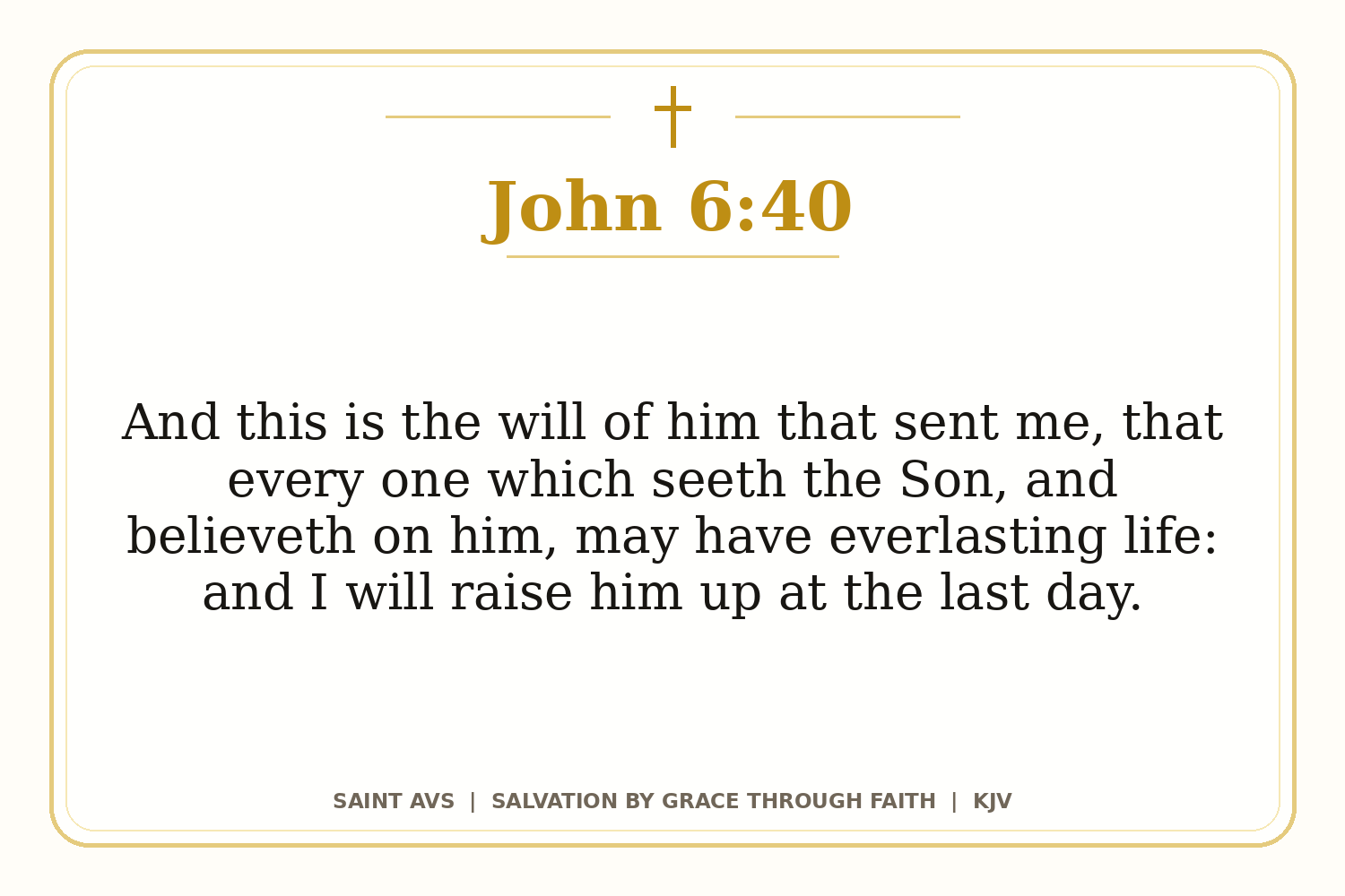 Salvation by Grace Through Faith flashcard for 09 john 6 40