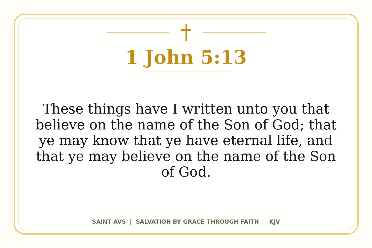Salvation by Grace Through Faith flashcard for 100 1 john 5 13