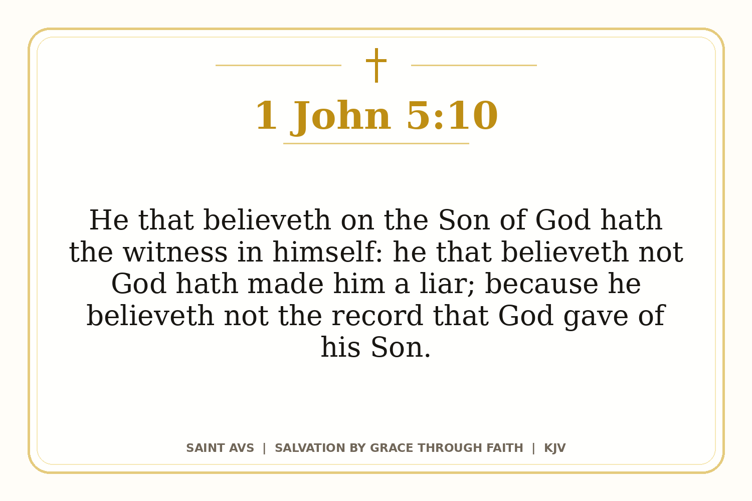 Salvation by Grace Through Faith flashcard for 97 1 john 5 10